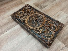 Нарды ручной работы знак зодиака "Весы" 550 ЧБ